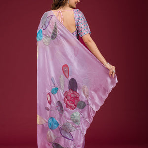 Lavender Printed Tissue Saree
