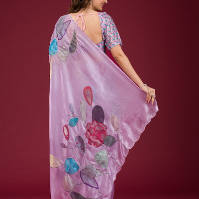 Lavender Printed Tissue Saree