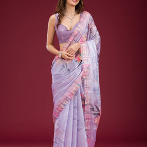 Lavender Printed Tissue Saree