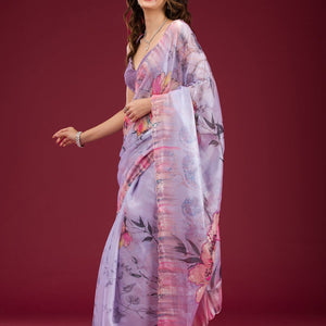 Lavender Printed Tissue Saree