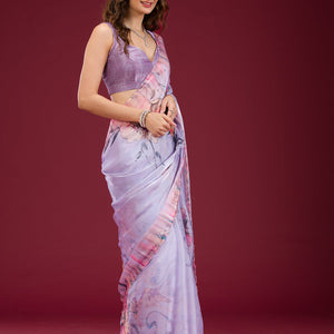 Lavender Printed Tissue Saree