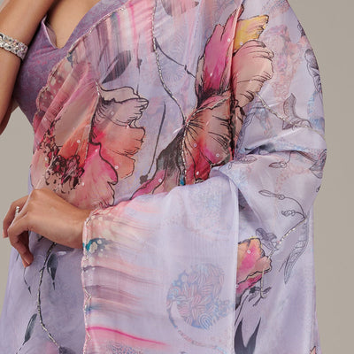 Lavender Printed Tissue Saree