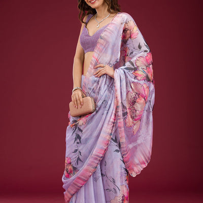 Lavender Printed Tissue Saree