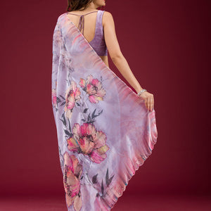 Lavender Printed Tissue Saree