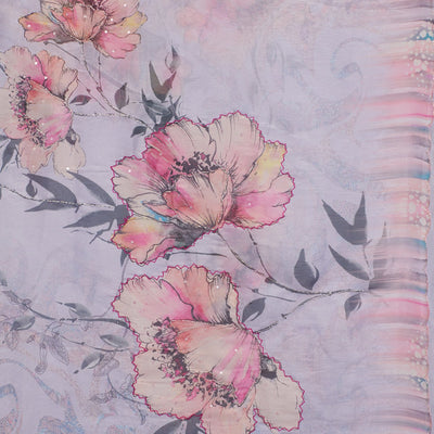 Lavender Printed Tissue Saree