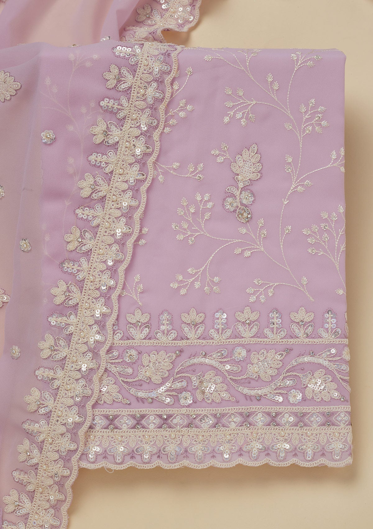 Lavender Sequins Georgette Unstitched Salwar Suit