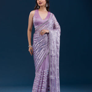 Lavender Sequins Semi Crepe Saree