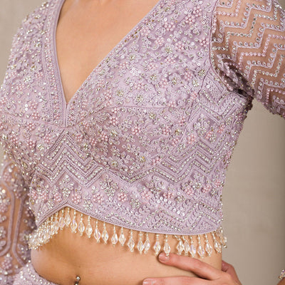 Lavender Silver Stonework Net Readymade Lehenga