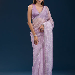 Lavender Stonework Tissue Saree