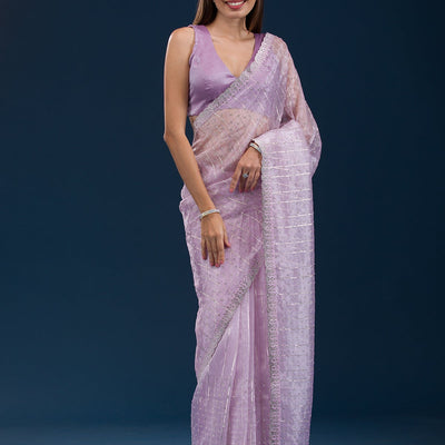 Lavender Stonework Tissue Saree