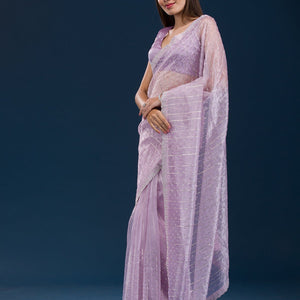 Lavender Stonework Tissue Saree