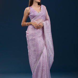 Lavender Stonework Tissue Saree