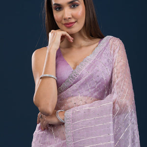 Lavender Stonework Tissue Saree
