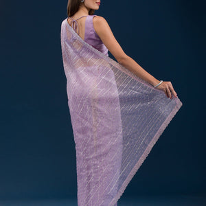 Lavender Stonework Tissue Saree