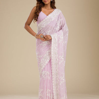 Lavender Threadwork Chiffon Saree