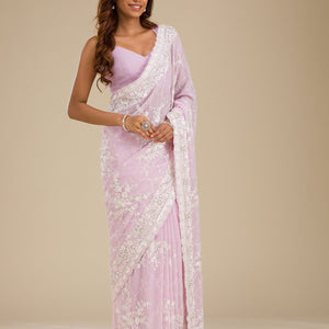 Lavender Threadwork Chiffon Saree