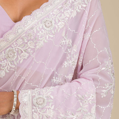 Lavender Threadwork Chiffon Saree