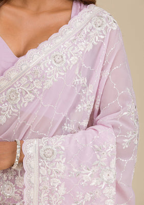Lavender Threadwork Chiffon Saree