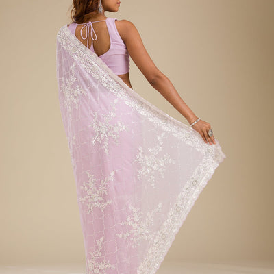 Lavender Threadwork Chiffon Saree