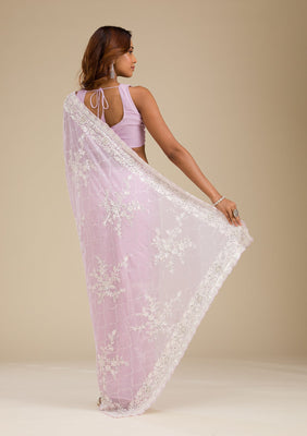 Lavender Threadwork Chiffon Saree