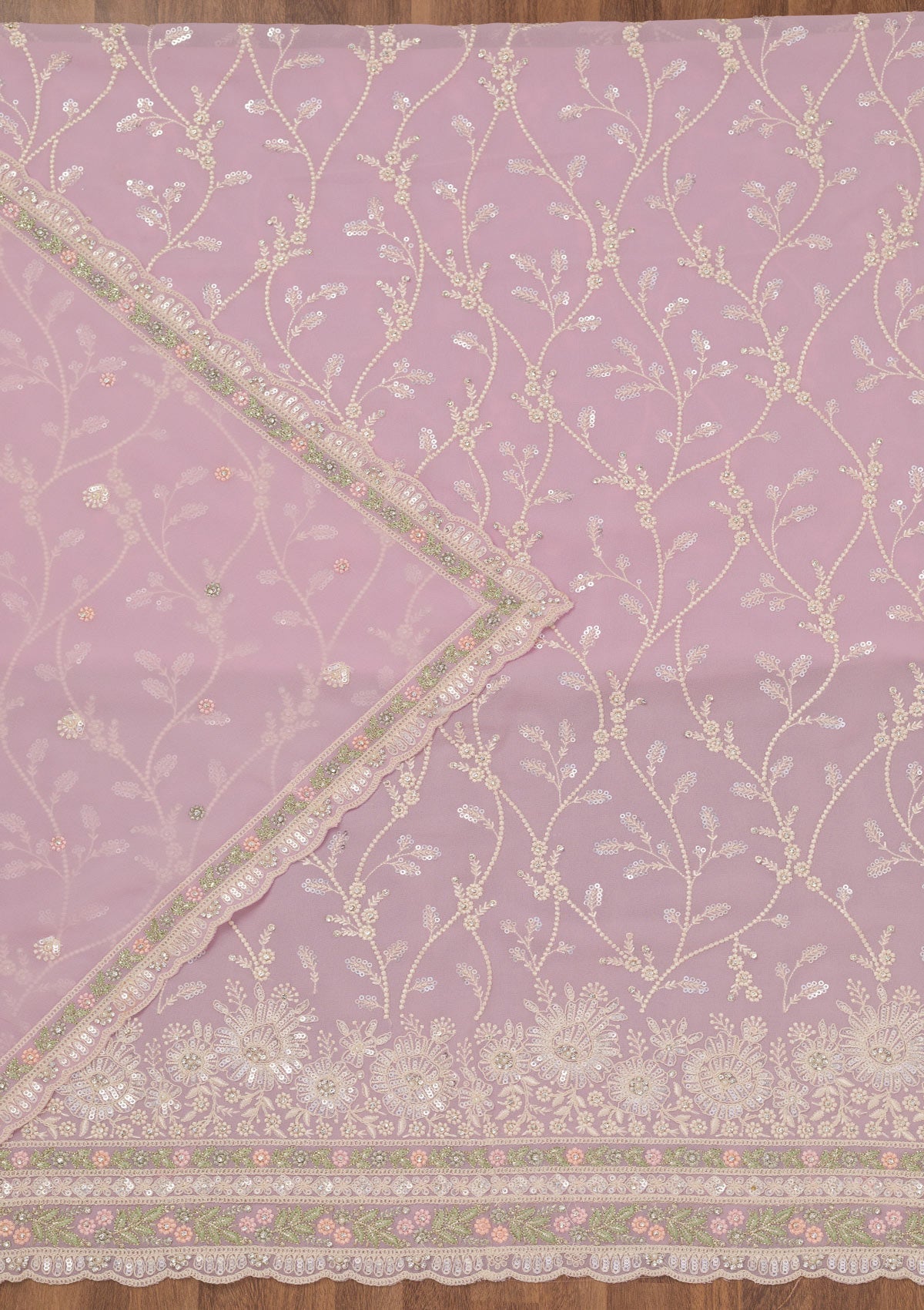 Pink Sequins Georgette Unstitched Salwar Suit