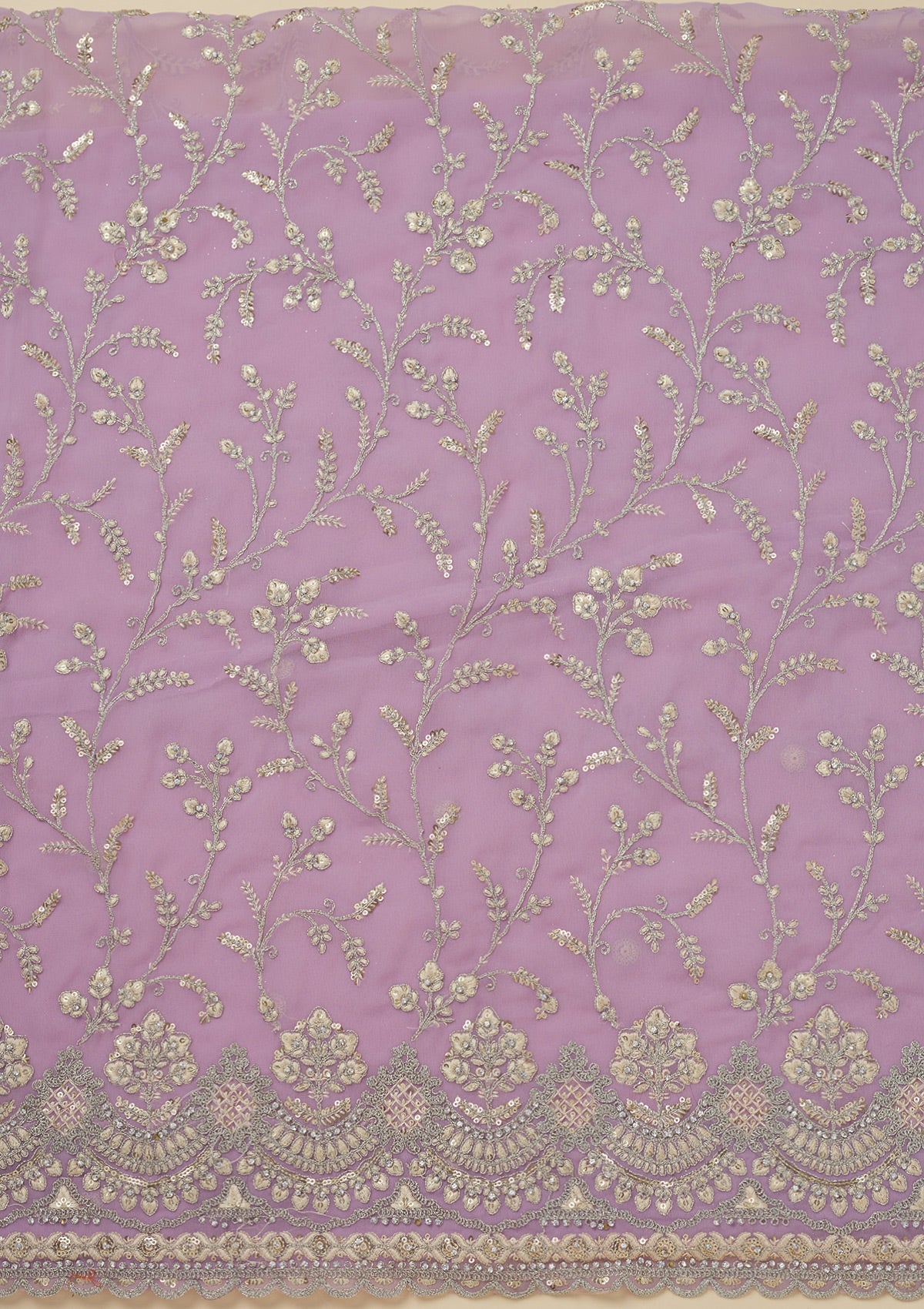 Lavender Threadwork Georgette Unstitched Salwar Suit