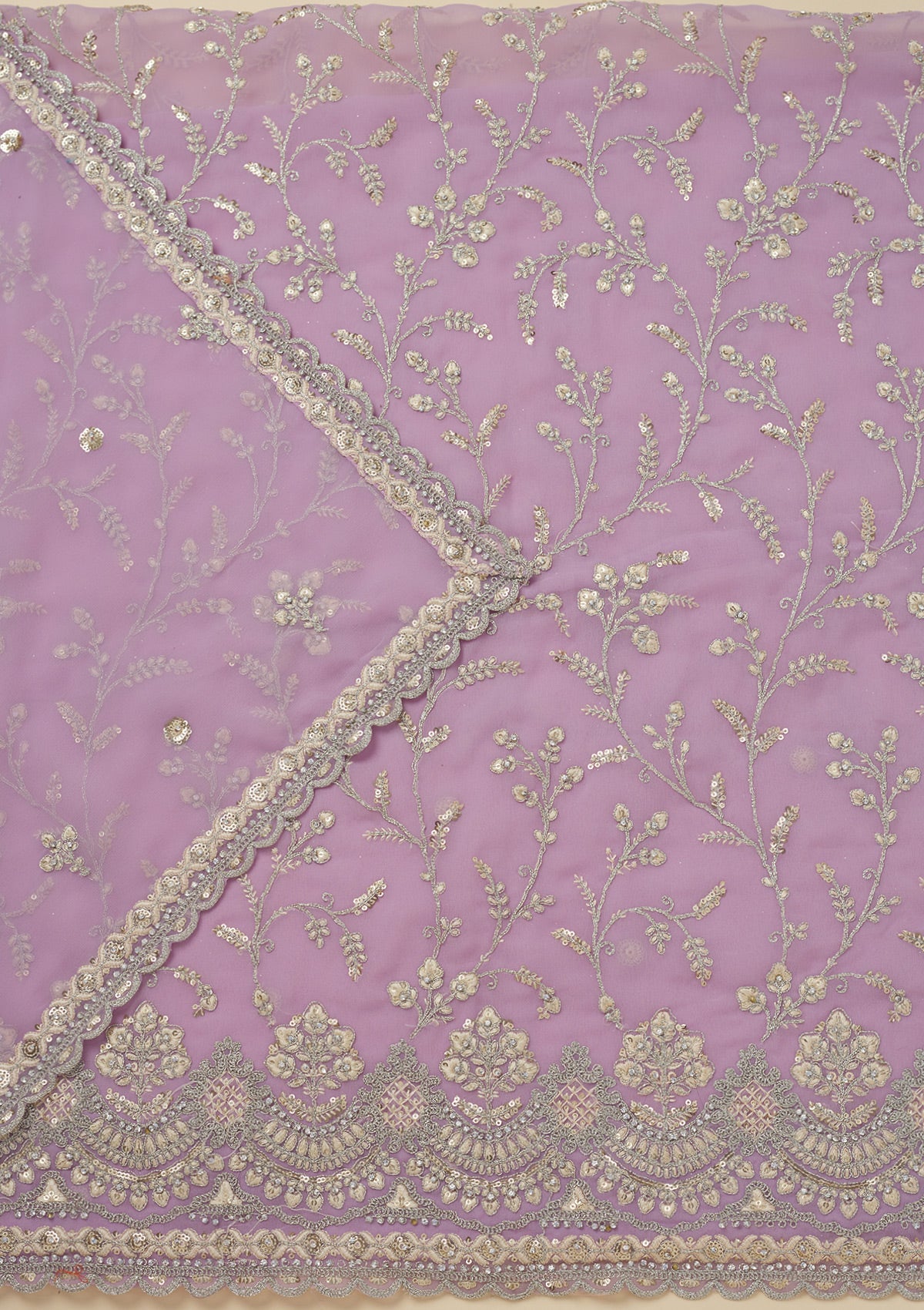 Lavender Threadwork Georgette Unstitched Salwar Suit