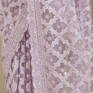 Lavender Threadwork Net Saree