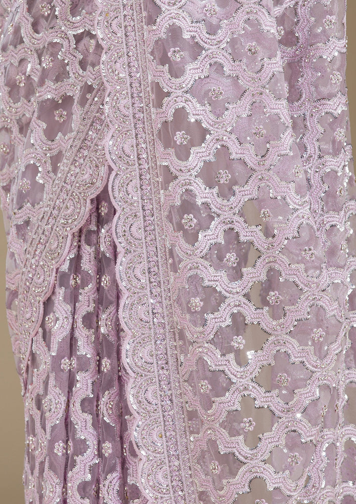 Lavender Threadwork Net Saree