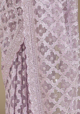 Lavender Threadwork Net Saree