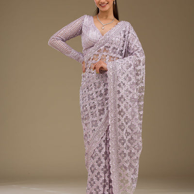 Lavender Threadwork Net Saree