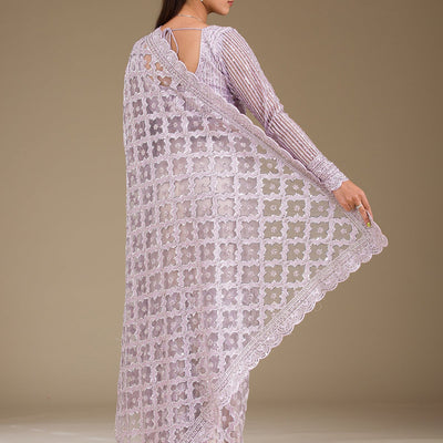 Lavender Threadwork Net Saree