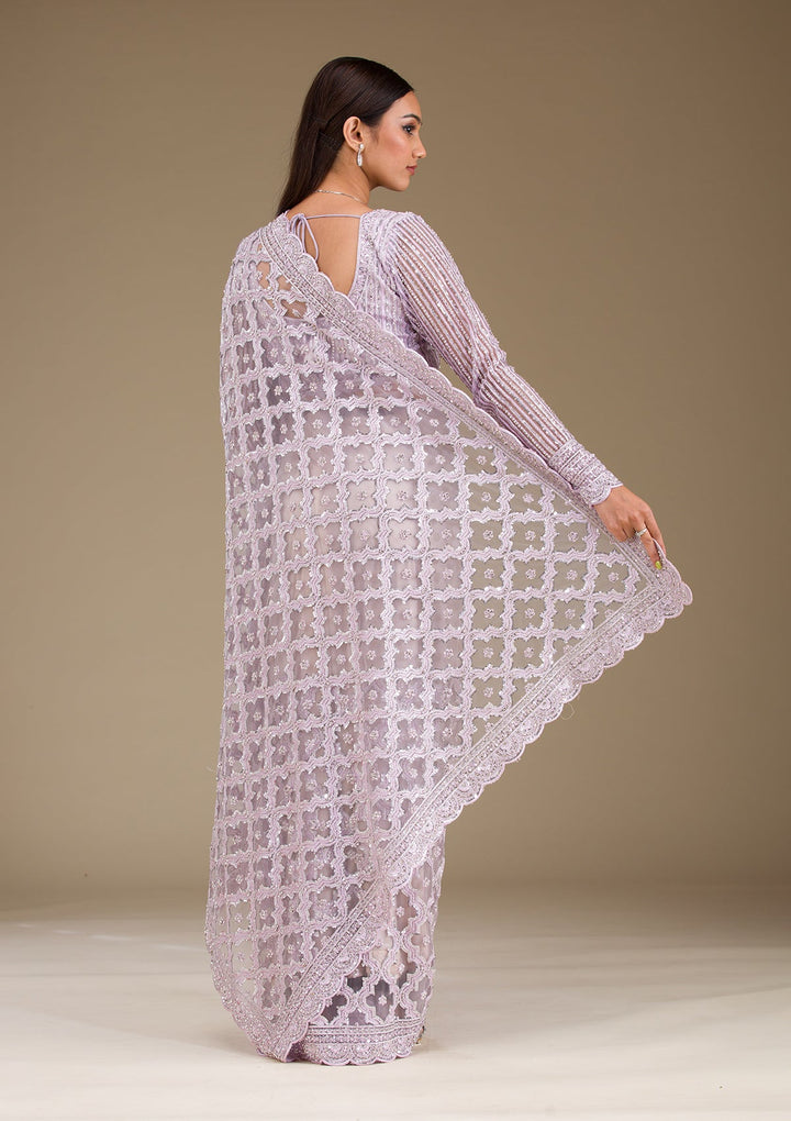 Lavender Threadwork Net Saree