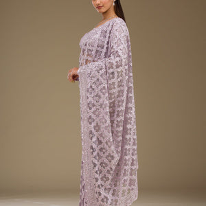 Lavender Threadwork Net Saree