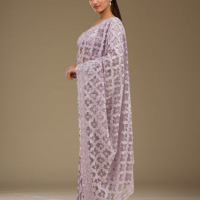 Lavender Threadwork Net Saree
