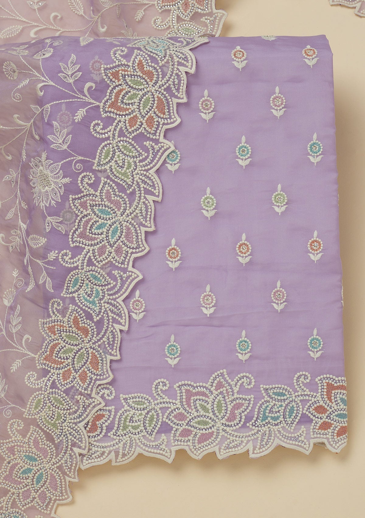 Lavender Threadwork Organza Unstitched Salwar Suit