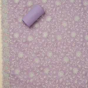 Lavender Threadwork Organza Unstitched Salwar Suit