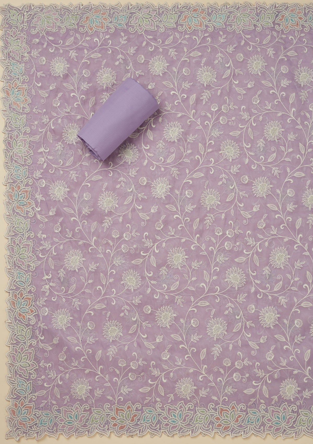 Lavender Threadwork Organza Unstitched Salwar Suit