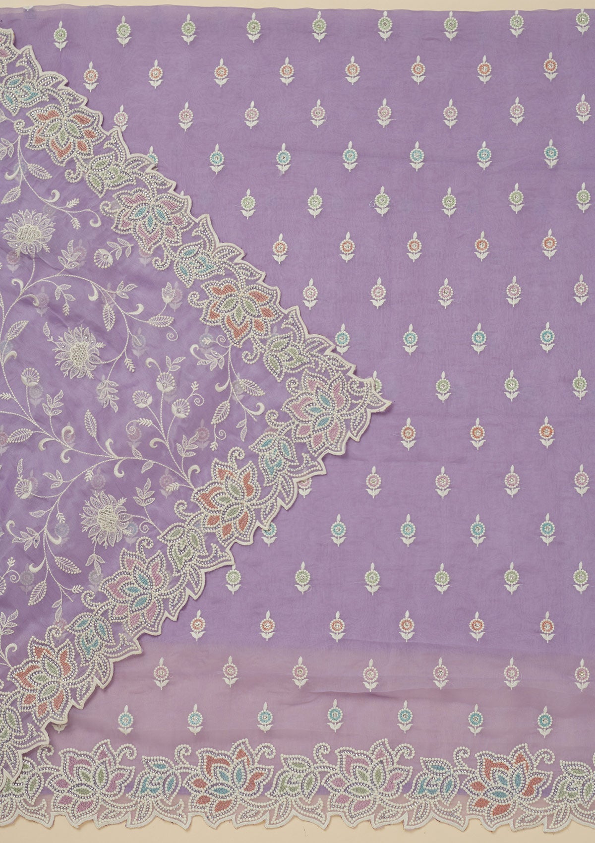 Lavender Threadwork Organza Unstitched Salwar Suit