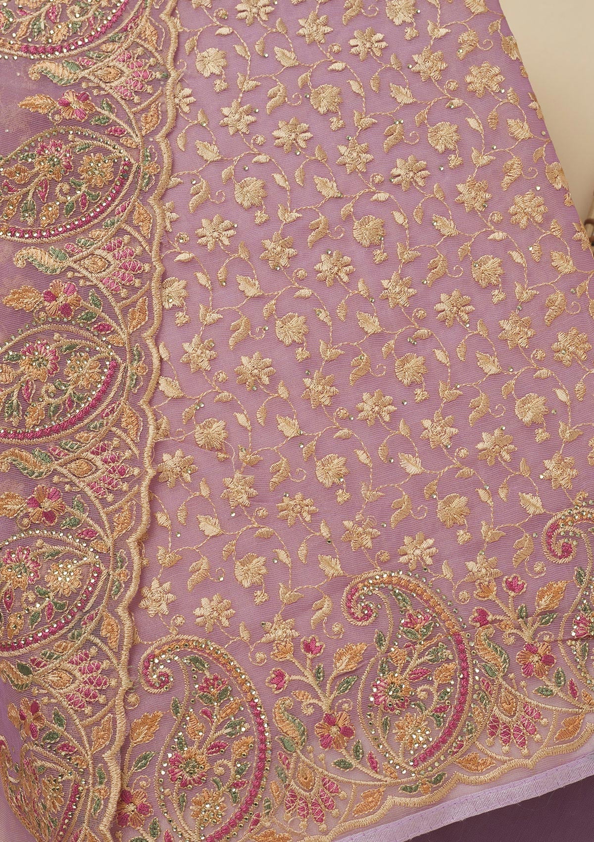 Lavender Threadwork Organza Unstitched Salwar Suit