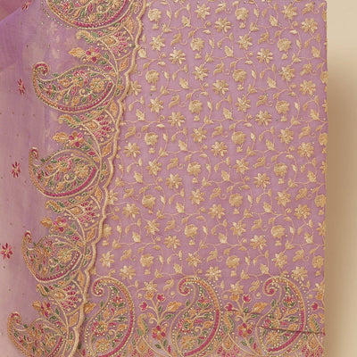 Lavender Threadwork Organza Unstitched Salwar Suit