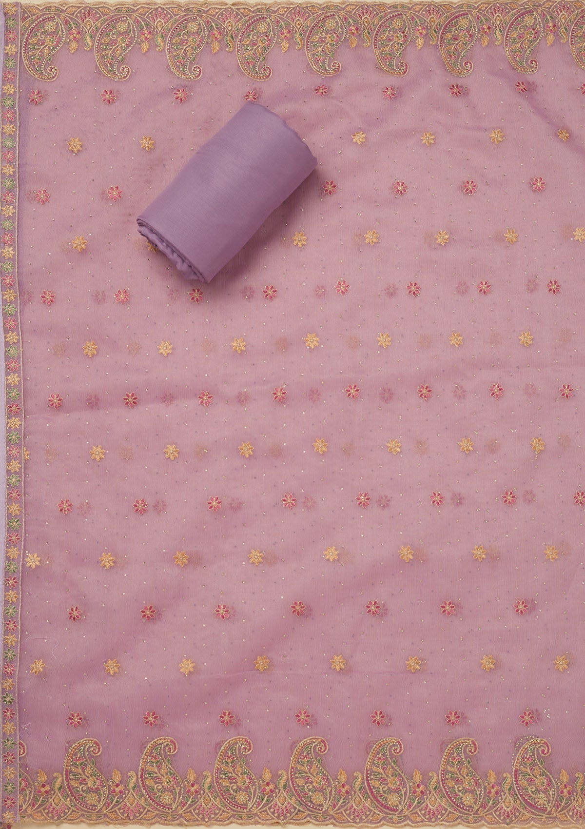 Lavender Threadwork Organza Unstitched Salwar Suit