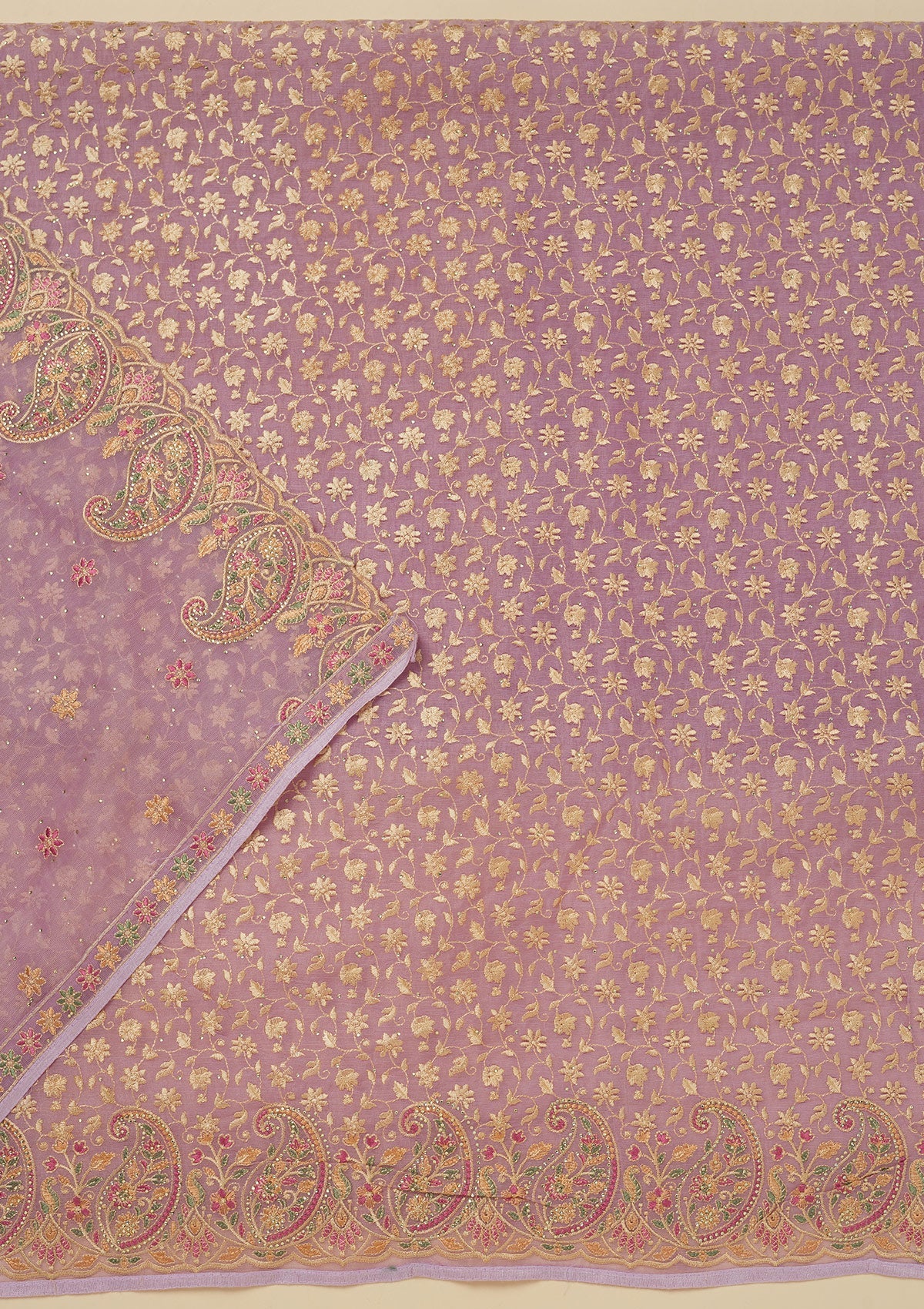 Lavender Threadwork Organza Unstitched Salwar Suit