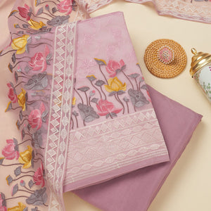 Lavender Threadwork Organza Unstitched Salwar Suit