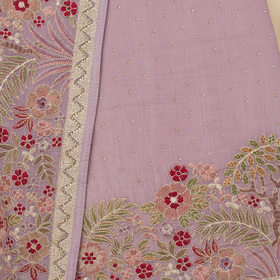 Lavender Threadwork Tissue Unstitched Salwar Suit