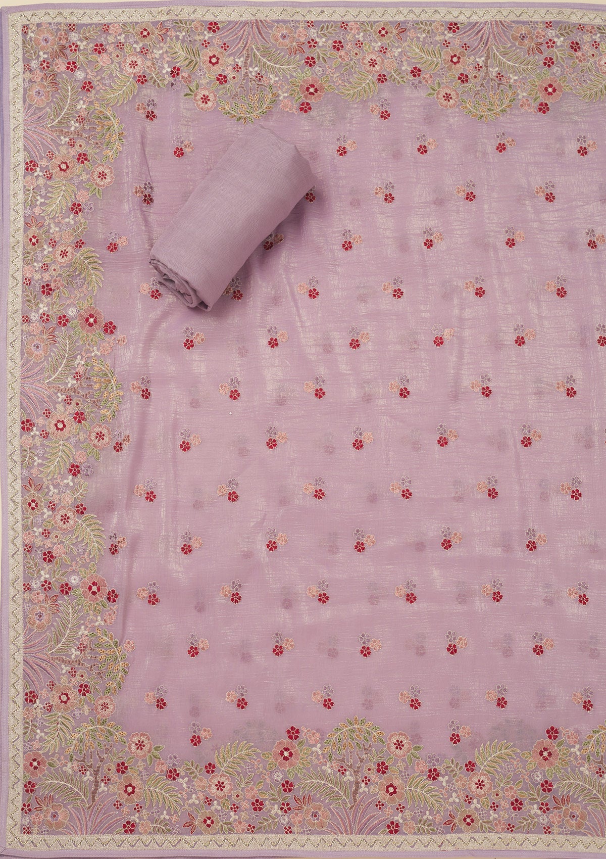 Lavender Threadwork Tissue Unstitched Salwar Suit