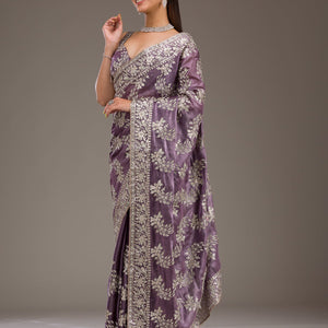 Lavender Threadwork Tissue Saree