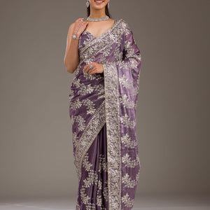 Lavender Threadwork Tissue Saree