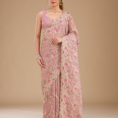 Lavender Threadwork Tissue Saree