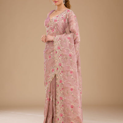 Lavender Threadwork Tissue Saree